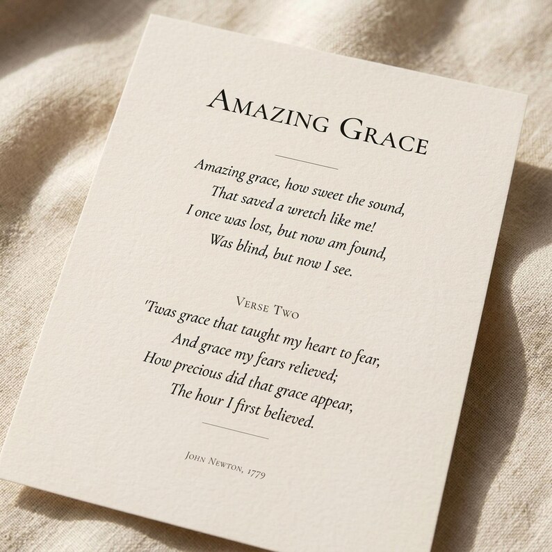 Custom Hymn Art Print closeup detail showing cream paper texture and modern serif typography. Custom Christian Hymn Art Print, personalized hymn lyrics wall art, modern Christian wall art digital download, scripture print, pastor appreciation gift, Bible verse art, customized Christian artwork, printable hymn poster