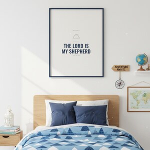 The Lord Is My Shepherd Psalm 23:1 Wall Art Christian Boys Room Print Scripture  — what you get size overview showing all available print dimensions. This elegant christian scripture wall art print features beautiful serif typography on warm cream background. Psalm 23:1 bible verse digital download printable for home office bedroom living room gallery wall decor. Perfect christian gift idea fro...