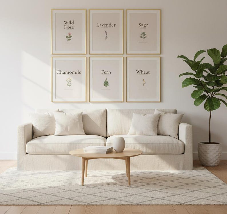 Vintage Botanical Print Set, Neutral Floral Gallery Wall Art (Digital Download) — front facing framed mockup on clean white wall with shadow. This botanical, vintage christian scripture wall art print features beautiful serif typography on warm cream background. digital download printable for home office bedroom living room gallery wall decor. Perfect christian gift idea from TheFramedVerse on ...