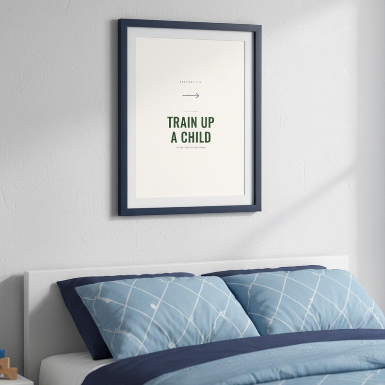 Christian Boys Room Wall Art Set of 6 Bible Verse Prints Navy Adventure Scriptur — room setting mockup in cozy living space with complementary decor. This nursery, navy blue christian scripture wall art print features beautiful serif typography on warm cream background. digital download printable for home office bedroom living room gallery wall decor. Perfect christian gift idea from TheFramedV...