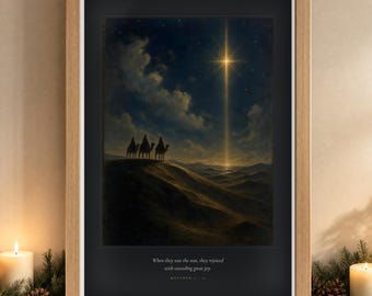 Als sie den Stern sahen, freuten sie sich: Matthäus 2,10 – Die Heiligen Drei Könige suchen noch immer (Kunstdruck), Wandbild mit den Heiligen Drei Königen, Wüstendekoration