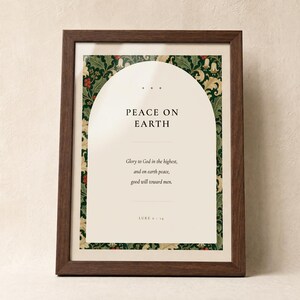 Peace on Earth Scripture Print | Luke 2:14 Christmas Wall Art | William Morris Botanical Nativity Printable image 3