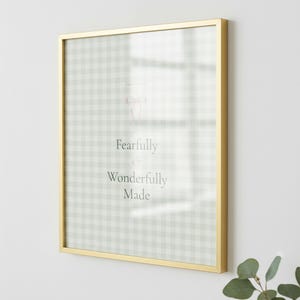 Fearfully and Wonderfully Made Psalm 139:14 sage coquette scripture closeup macro detail shot on cream matte paper, crystal-clear serif typography with soft sage botanical botanical border accents, elegant aesthetic christian art, subtle christian art dorm room wall art download TheFramedVerse
