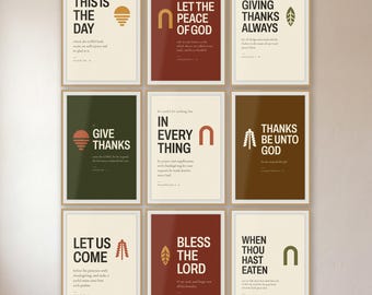 Thankful Scripture Set of 9, Fall Gallery Wall Art | Give Thanks Unto the LORD | Autumn Bible Verse Printable, Thanksgiving Christian Decor