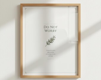 Maak je geen zorgen en overweeg de lelies Matthew 6 salie groen schrift kunst aan de muur print | Digitale download van christelijke bijbelteksten