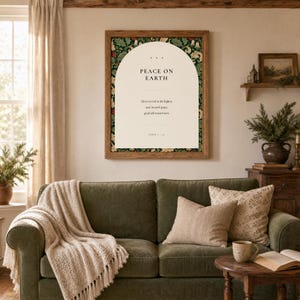 Peace on Earth Scripture Print | Luke 2:14 Christmas Wall Art | William Morris Botanical Nativity Printable image 8