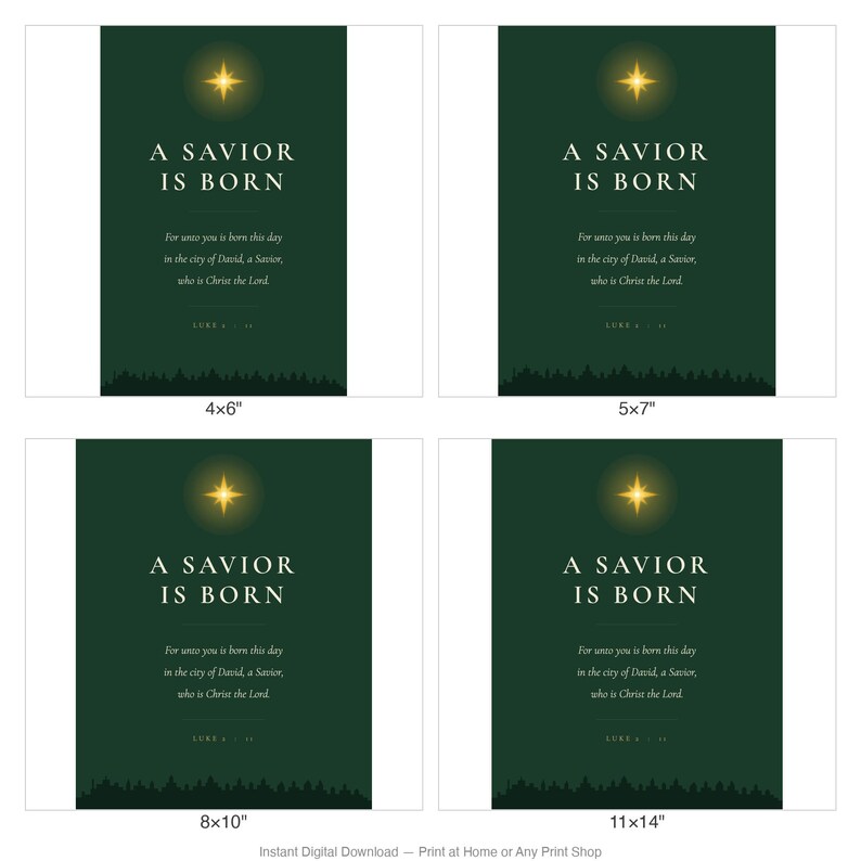 A Savior Is Born Scripture Print | Luke 2:11 Christmas Wall Art | Dark Green Minimalist Nativity Printable image 4