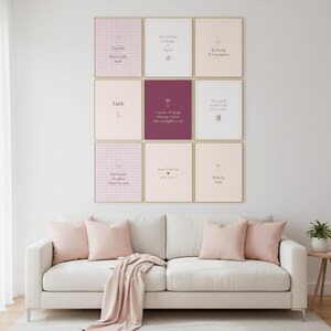 Trust in the Lord With All Your Heart Proverbs 3:5 Wall Art Pink Blush Coquette  — front facing framed mockup on clean white wall with shadow. This coquette bow, pink blush christian scripture wall art print features beautiful serif typography on warm cream background. Proverbs 3:5 bible verse digital download printable for home office bedroom living room gallery wall decor. Perfect christian g...