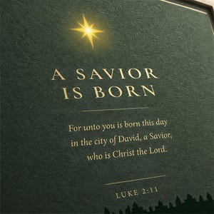 A Savior Is Born Scripture Print | Luke 2:11 Christmas Wall Art | Dark Green Minimalist Nativity Printable image 5