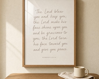 The Lord Bless You and Keep You, Aaronic Blessing Print, Numbers 6:24-26 Scripture Wall Art, Nursery Christian Printable