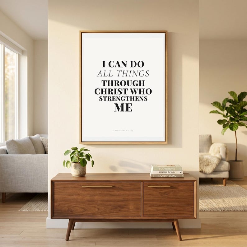 Christian Wall Art Set of 9 Bible Verse Prints Modern Scripture Gallery Decor Printable Download — close-up detail view highlighting the premium typography, paper texture, and fine design elements of the print This minimalist modern, gallery wall set christian wall art features beautiful typography as a printable bible verse decor piece. Digital download from TheFramedVerse on Etsy, perfect as ...