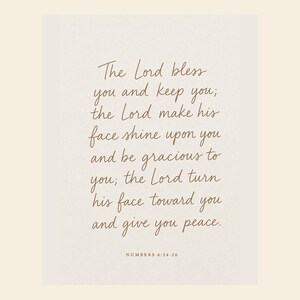 The Lord Bless You and Keep You Scripture artwork featuring the Aaronic Blessing from Numbers 6:24-26. This coordinated Bible verse print adds a prayer of blessing, grace, and peace to the Wedding Scripture Print Set of 4, making it fitting Christian marriage decor for newlyweds, an anniversary, a wedding display, or a faith-filled home gallery wall.