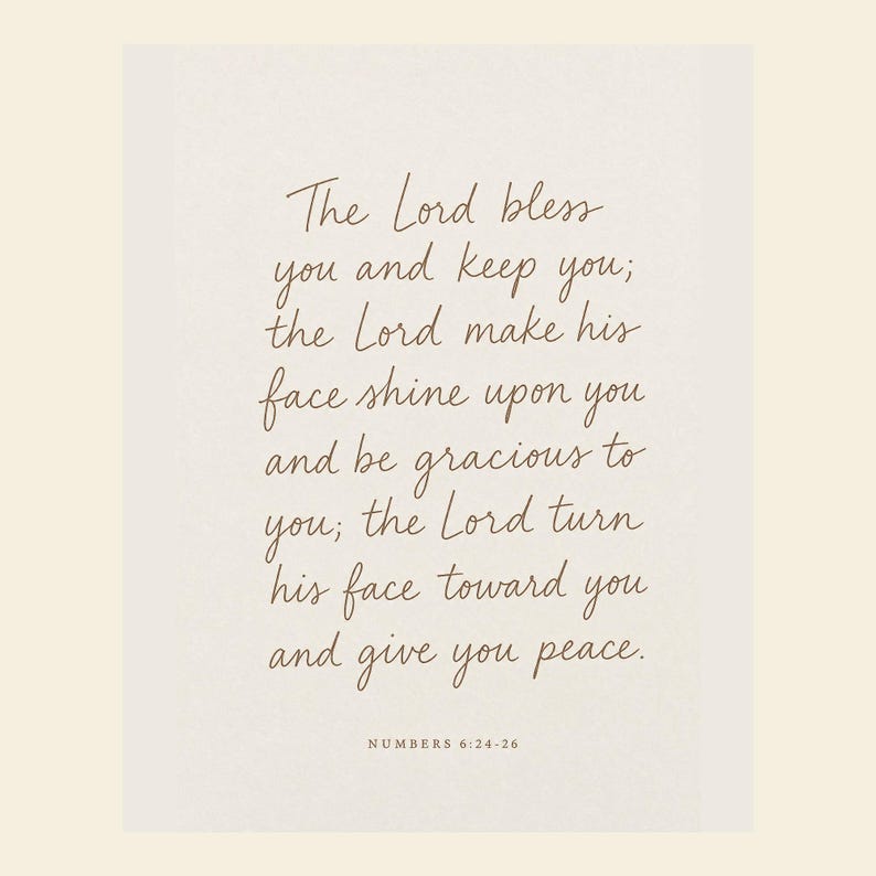 The Lord Bless You and Keep You Scripture artwork featuring the Aaronic Blessing from Numbers 6:24-26. This coordinated Bible verse print adds a prayer of blessing, grace, and peace to the Wedding Scripture Print Set of 4, making it fitting Christian marriage decor for newlyweds, an anniversary, a wedding display, or a faith-filled home gallery wall.