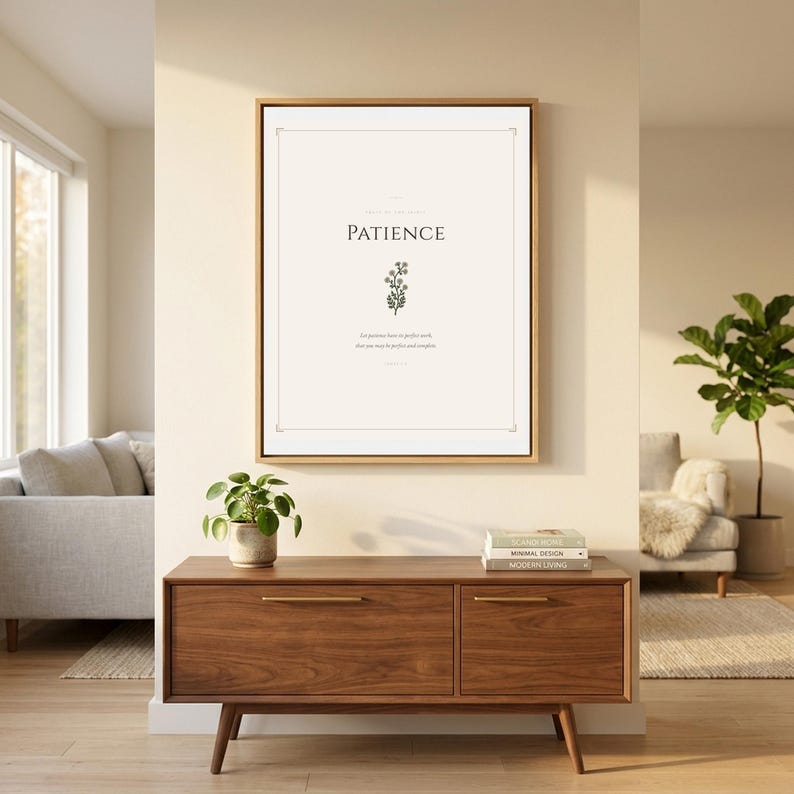 Galatians 5 scripture wall art print — gallery wall arrangement featuring this print alongside complementary artwork in a curated collection display This vintage rustic, gallery wall set christian wall art features beautiful typography as a printable bible verse decor piece. Digital download from TheFramedVerse on Etsy, perfect as christian gift idea or home decoration.