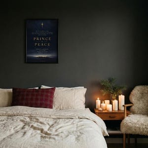 Isaiah 9 6 Prince of Peace Christmas Scripture Wall Art, dark navy gold, Bethlehem star - TheFramedVerse minimalist christian print, digital download, living room bedroom decor, instant download