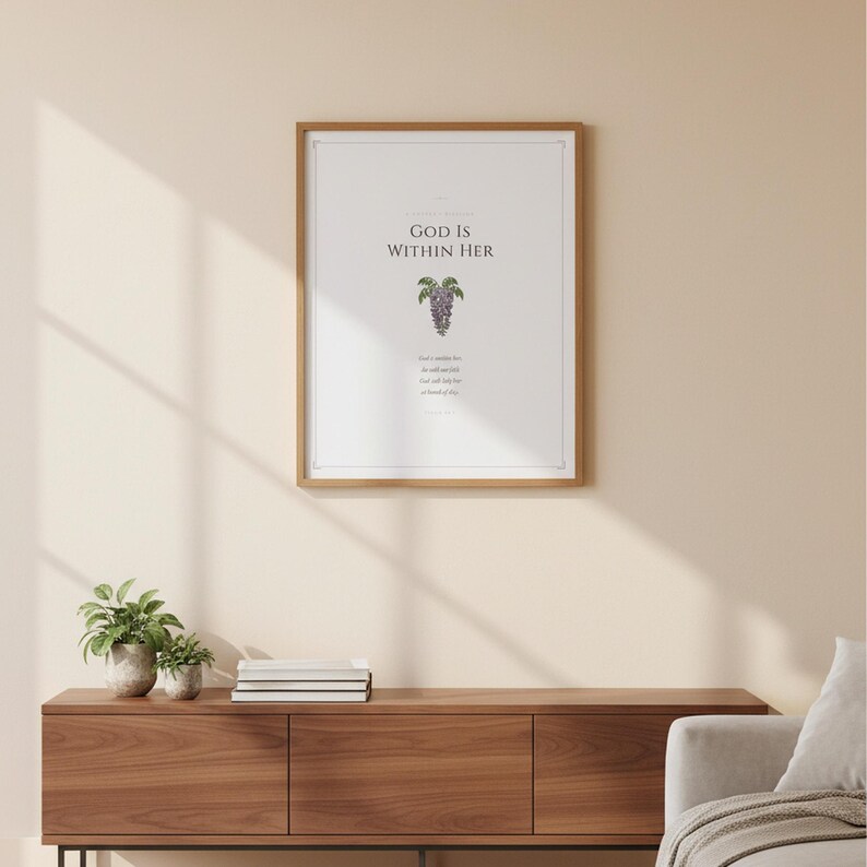 Mothers Day Scripture Wall Art Set of 3 Proverbs 31 25 Christian Mom Gift Bible, in elegant Mother's Day design with soft pink watercolor botanical flowers and graceful serif typography, presented as an elegant flat lay on white marble with a fountain pen and eucalyptus sprig, showing the complete print design in full detail