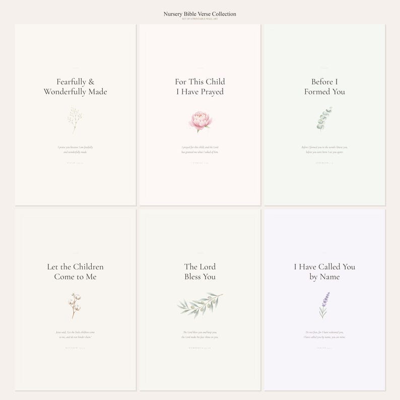 For This Child I Have Prayed 1 Samuel 1 27 Nursery Wall Art Bible Verse Print, — "For this child I have prayed, and the Lord has granted me what I asked of Him", in gentle sage green nursery design with soft botanical watercolor illustration, calming earth tones and tender serif typography, presented as a flat lay alongside baby booties and a small wooden cross on soft linen