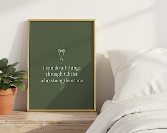I Can Do All Things Philippians 4:13 Wall Art Sage Coquette Christian Print, Bible Verse Home Decor Gift