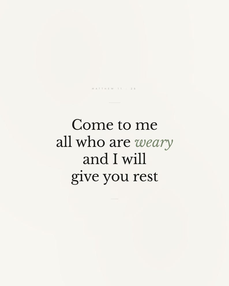 Matthew 11:28 Wall Art Come to Me All Who Are Weary Minimalist Scripture Print B — hero framed product shot with glass reflection and premium frame. This modern minimalist christian scripture wall art print features beautiful serif typography on warm cream background. Matthew 11:28 bible verse digital download printable for home office bedroom living room gallery wall decor. Perfect christian g...