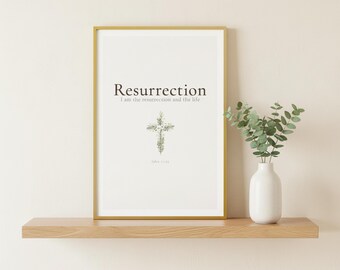 Auferstehung Christliche Schrift Kunst Johannes 11:25 Blumenkreuz Frühlingsdekor, Er ist auferstanden Osterwandkunst