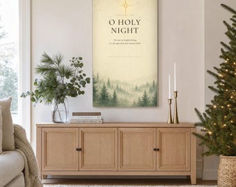O Holy Night Wall Art Canvas, Vintage Christmas Typography, Bethlehem Star and Midnight Sky, Christian Christmas Decor