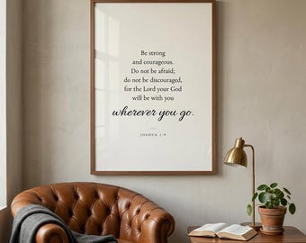Joshua 1:9 Bible Verse Print, Be Strong and Courageous, Modern Christian Wall Art, Father's Day Gift, Digital Download