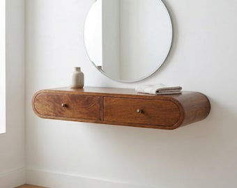 Narrow Floating Console Table with Drawers, Wall Mounted Entryway Table, Solid Mango Wood