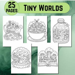 Libro para colorear Mundos en miniatura / Escenas acogedoras en miniatura / PDF imprimible, bonito y relajante para adultos y niños