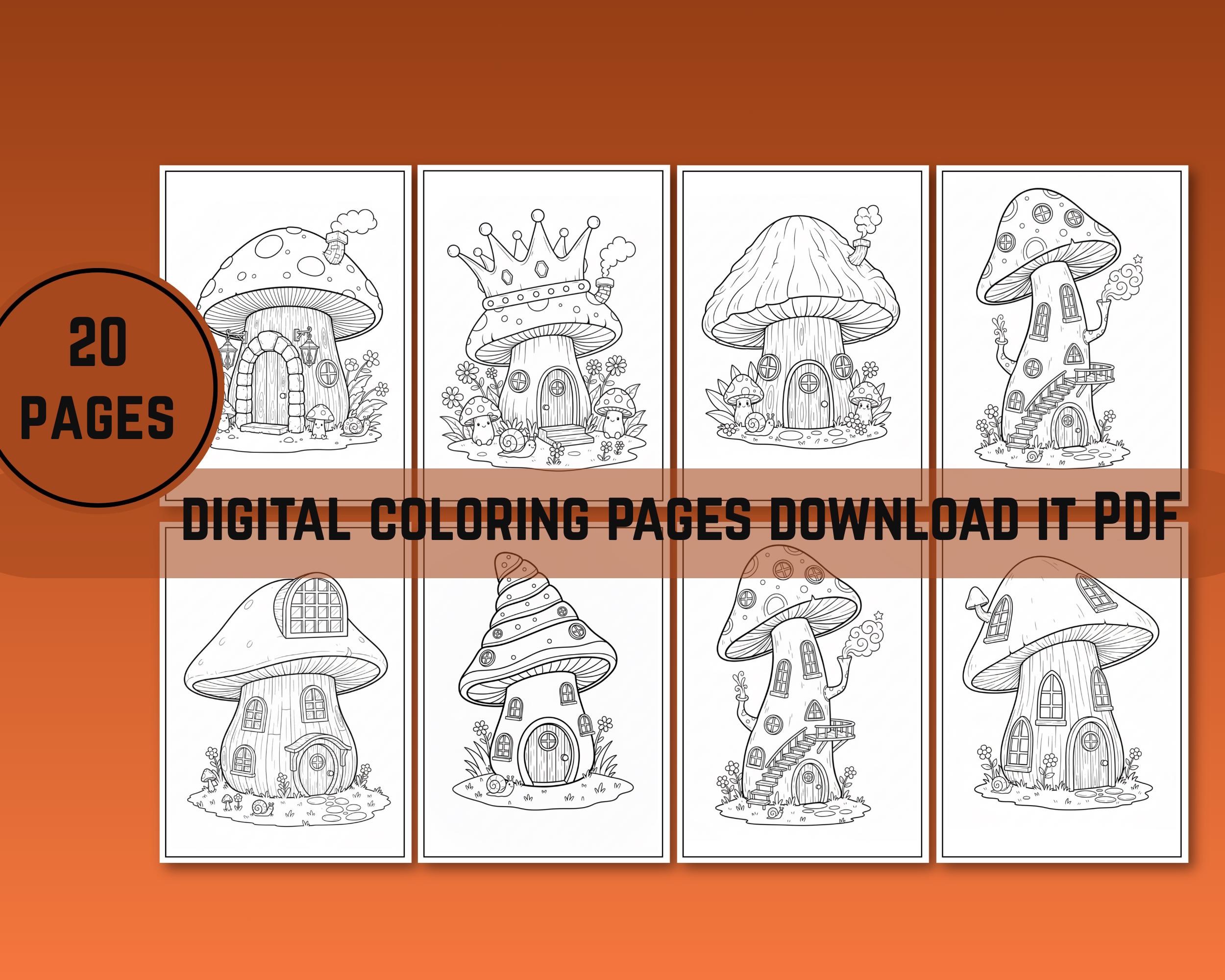 Magical Mushroom Houses Coloring Pages – 20 Printable Fantasy Fairy ...