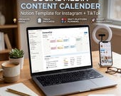 Notion Content Calendar Template for Social Media Managers | Instagram + TikTok Planner Template with Hashtag Tracker