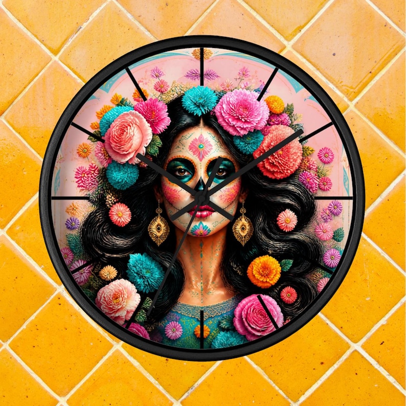 Sugar Skull Floral Portrait Wall Clock Gift Day Of The Dead Decor sugar-skull-floral-portrait-wall-clock-gift-day-of-the-dead-decor
