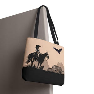 Tote Bag (AOP), Cowgirl Silhouette Night Sky Eagle Western Ranch Barn Gift for Her Birthday Mother's Day