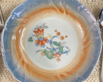 Mid-Century Bavarian Floral Bowl, Scalloped Rim, Colorful Geometric Design, Vintage European Ceramic Dish