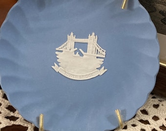 Wedgwood Blue Jasperware Miniature Plate, 4”—Tower Bridge Relief—Made in England