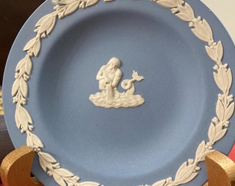 Wedgwood Jasperware “Glaucus the Sea God” Pin Dish in Blue with Laurel Border