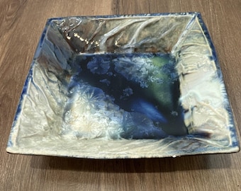 Bill Campbell Blå Kristallin Konstkeramik Fyrkantig Skål, Abstrakt, Dekorativ