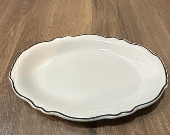 Vintage Homer Laughlin oval keramisk fat vit glansig svart kant