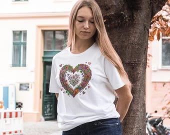 Floral Heart Illustration T-Shirt | Floral Heart Tee, Romantic Flower Design