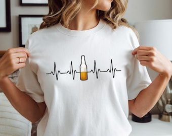Beer Heartbeat T-shirt, Bottle EKG Line Design, T-shirt gift,