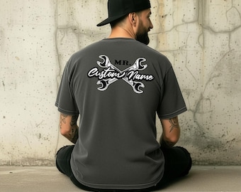 Mr. Custom Name Wrenches T-Shirt | Mechanic Piston Pocket Tee