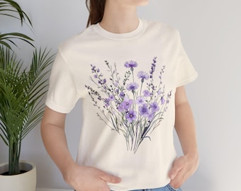 Lavender Wildflower Bouquet Tee, Floral T-Shirt, Purple Flower Design
