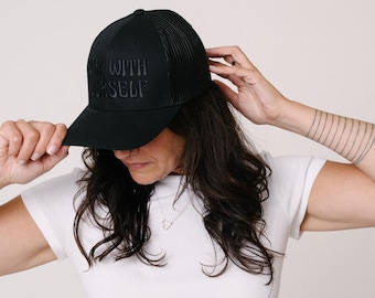 Retro Trucker Hat — Black on black — Stay with Yourself