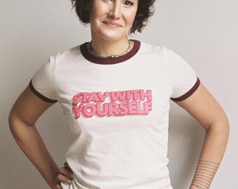 Retro 70s/80s Ringer Tee — 100% SOFT cotton — Stay with Yourself