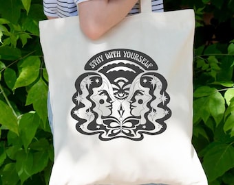 Retro 70s Tote Bag — 100% cotton canvas — Stay with Yourself