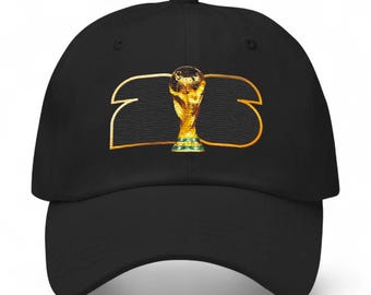 World Cup cap in 26 with trophy design in unlimited colour embroidery