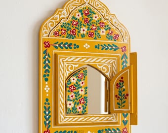 Small Moroccan Mirror with Doors, Bohemian Wall Decor.