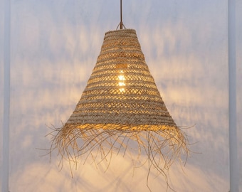 Handwoven Palm Leaf Lampshade: Moroccan Boho Pendant Light