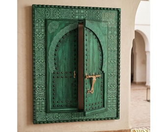 Moroccan Hand Carved Cedar Door with Brass Latch | Marrakech Style