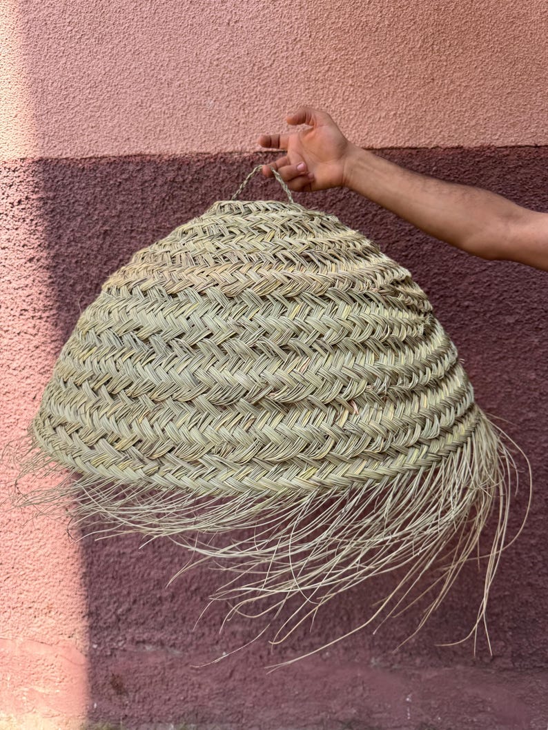 Handwoven Straw Pendant Light, Moroccan Spherical Chandelier, Natural Rattan Hanging Shade image 6