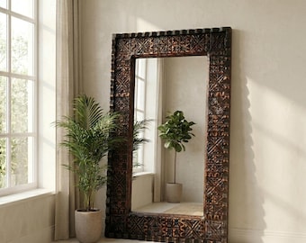 Moroccan Hand Carved Wooden Mirror